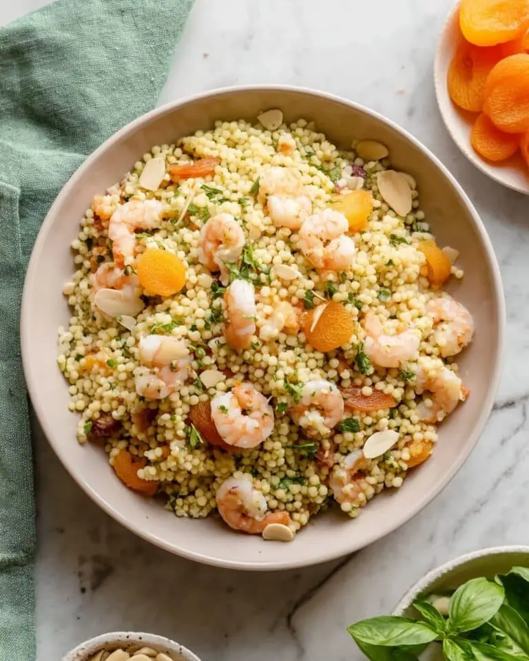 Pearl Couscous Salad with Shrimp, Apricots, and Basil Vinaigrette Recipe