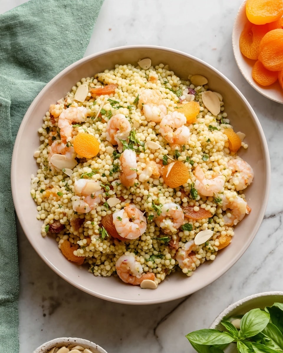 Pearl Couscous Salad with Shrimp, Apricots, and Basil Vinaigrette Recipe
