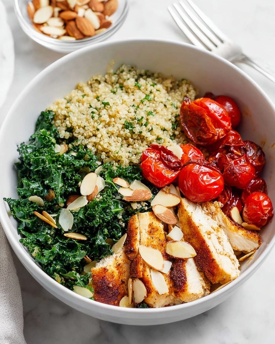 Chicken and Quinoa Kale Bowl with Cherry Tomatoes and Toasted Almonds Recipe