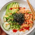 Canned Tuna Sushi Bowl with Bang Bang Sauce and Spicy Cucumber Salad Recipe