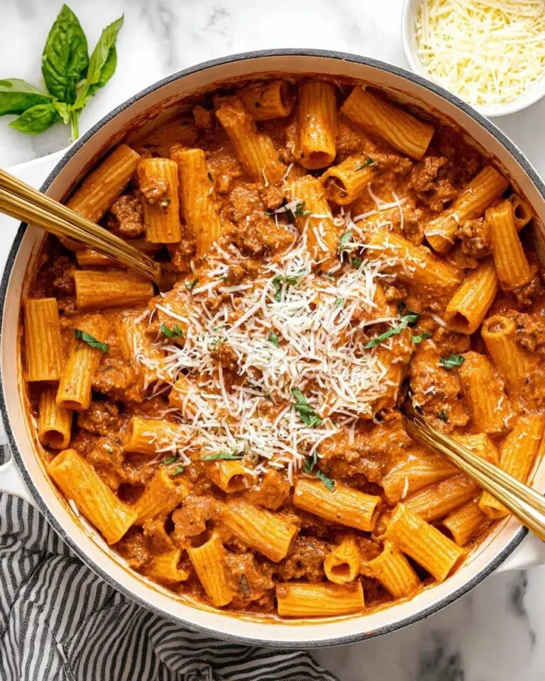 Creamy Ground Beef Rigatoni Pasta Recipe