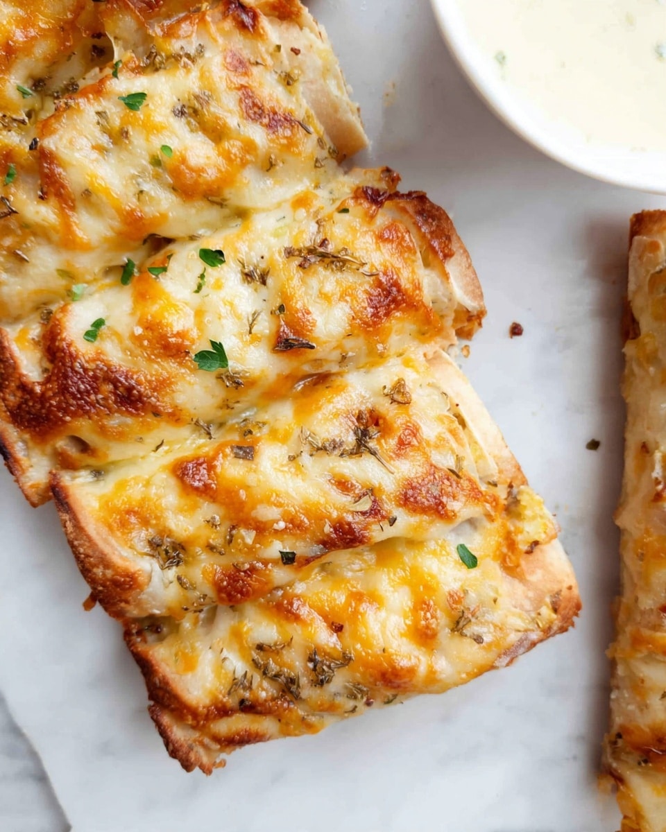 The image shows a close-up of a baked dish with three golden-brown rolled layers on a white marbled surface. Each rolled piece is covered with melted cheese that is slightly browned at spots, with hints of herbs sprinkled on top. The cheese layer has a mix of light yellow and orange shades, adding texture and a crispy look. To the top right corner, part of a white bowl with a creamy white sauce is visible, along with another piece of the baked dish to the far right. The scene is brightly lit, making the melted cheese look shiny and inviting. photo taken with an iphone --ar 4:5 --v 7