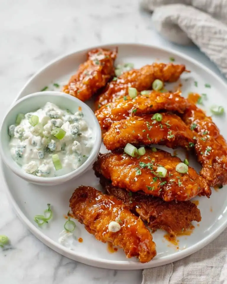 Sticky Chicken Fingers with Yogurt Blue Cheese Sauce Recipe