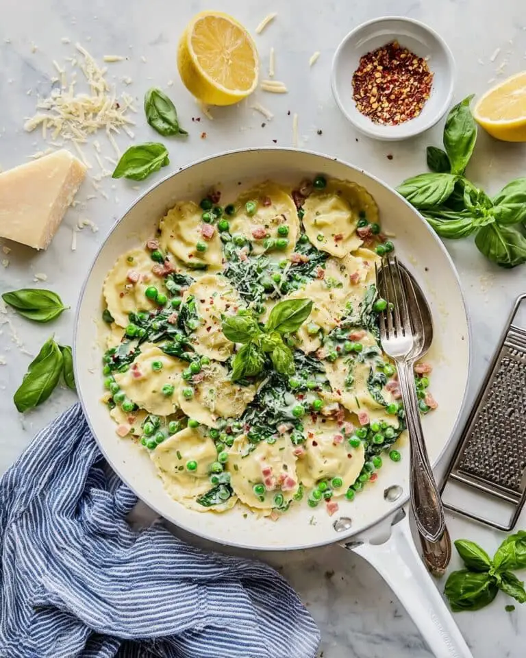 Creamy Lemon Ravioli with Spinach & Peas Recipe