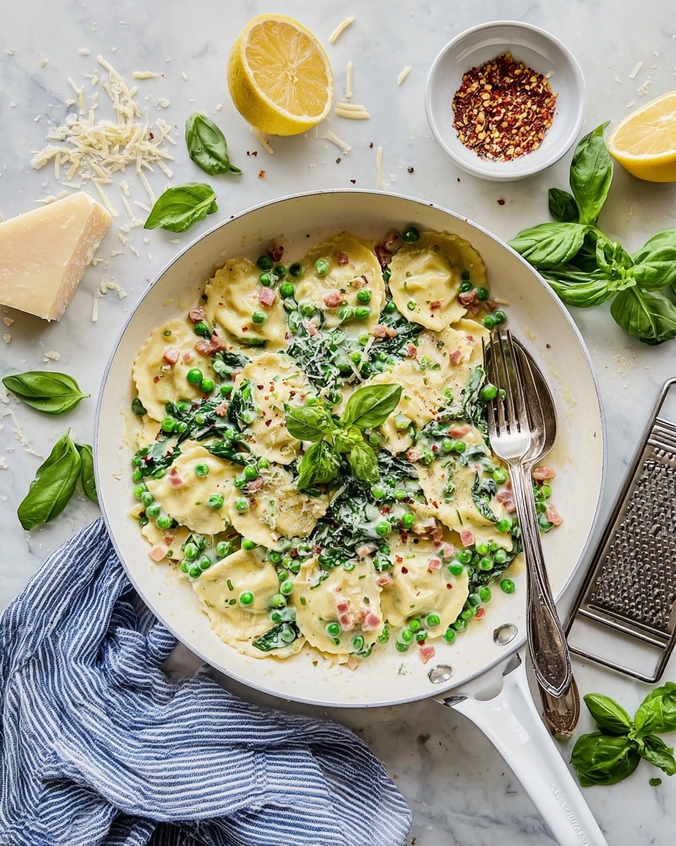 Creamy Lemon Ravioli with Spinach & Peas Recipe