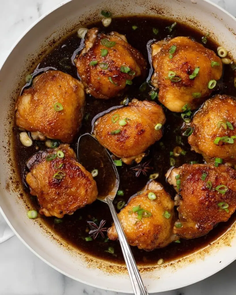 Soy Braised Chicken Thighs with Spiced Broth and Crispy Skin Recipe