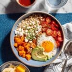 Savory Oatmeal Bowls with Sweet Potatoes, Eggs, and Feta Recipe